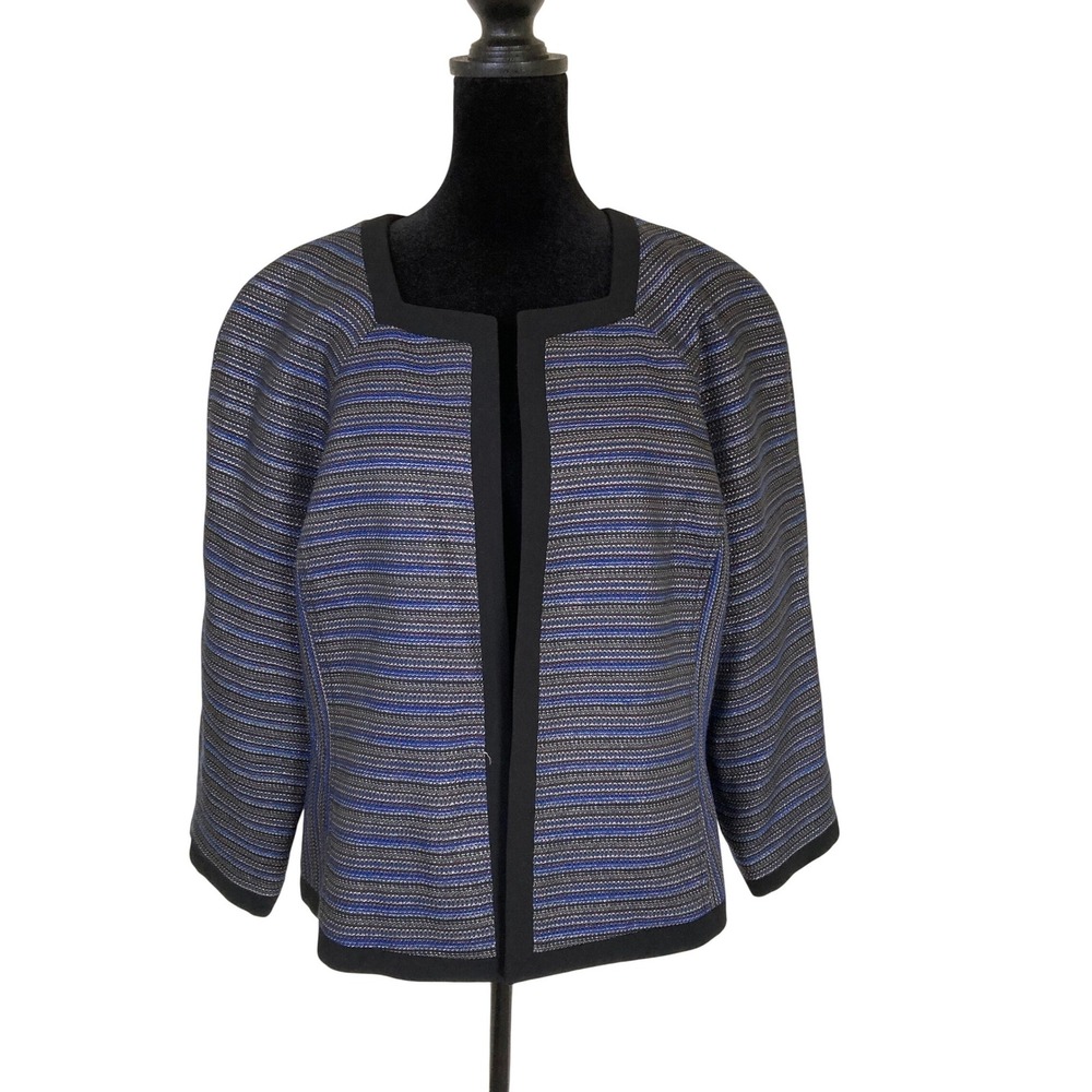 Kasper Separates Blue Grey Striped Open Front Blazer Jacket Size‎ 14